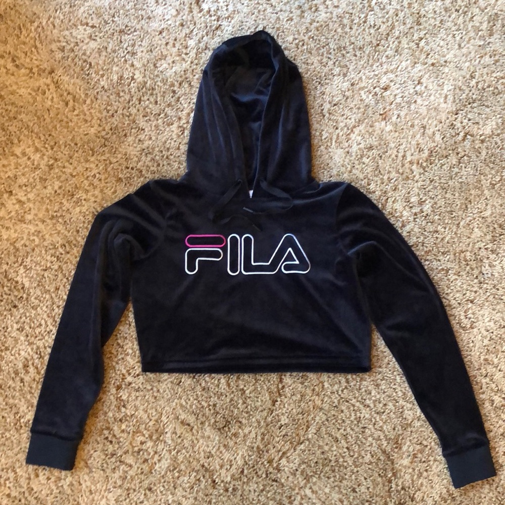 FILA SoulCycle Aria Crop Velour Hoodie Black Med